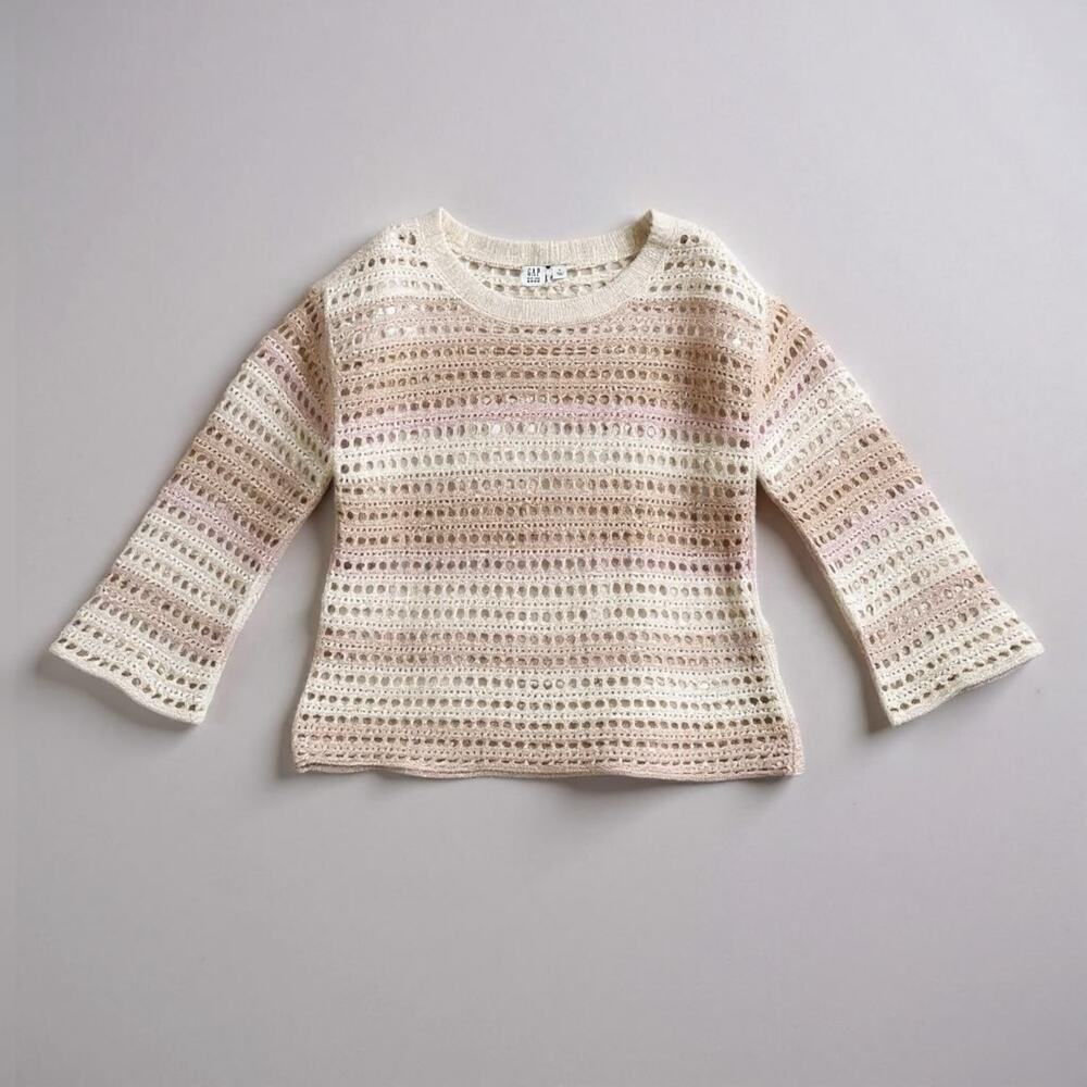 GAP Crochet Knit Cream & Blush Striped Sweater – Women’s Size L